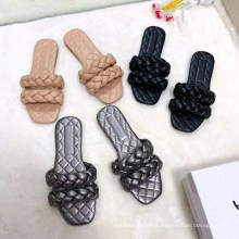 Wholesale Women Flats Cheap Sandals and Bow Cozy Black Slippers for Ladies